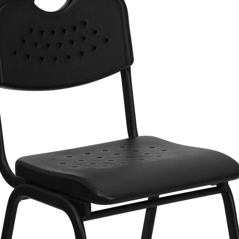 SINGLEWAVE Series 880 lb. Capacity Black Plastic Stack Chair with Open Back and Black Frame