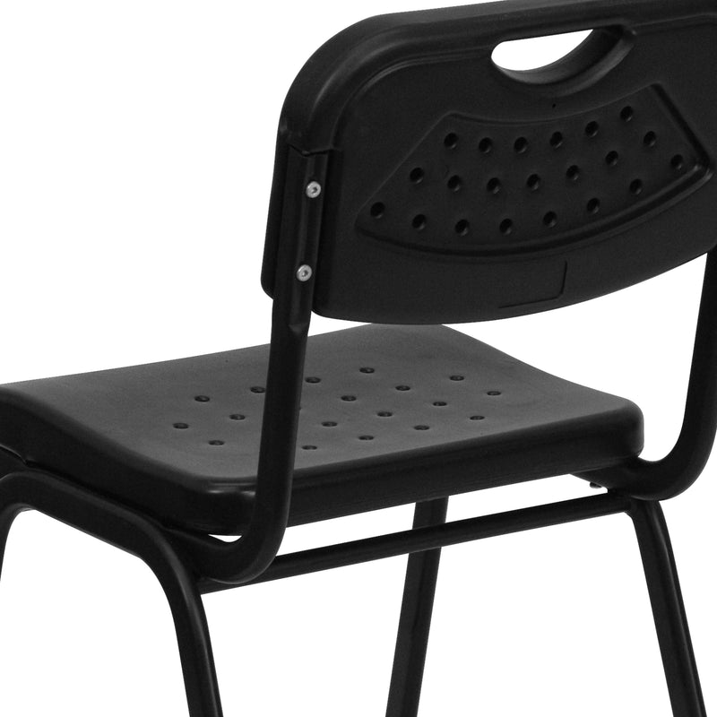 SINGLEWAVE Series 880 lb. Capacity Black Plastic Stack Chair with Open Back and Black Frame