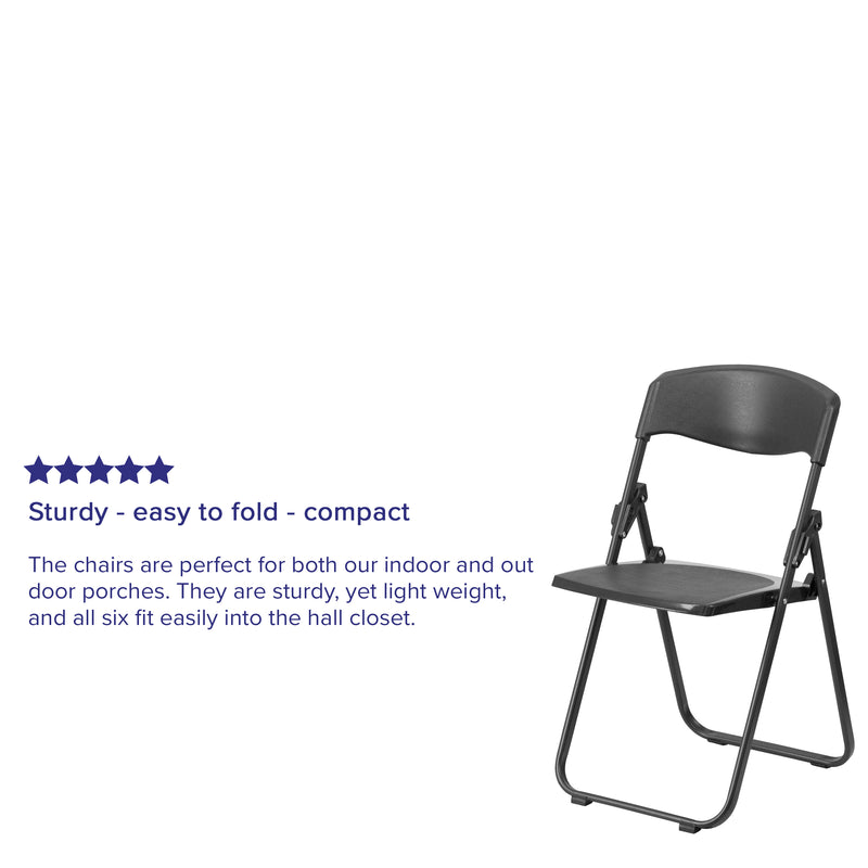 SINGLEWAVE Series 500 lb. Capacity Heavy Duty Black Plastic Folding Chair with Built-in Ganging Brackets