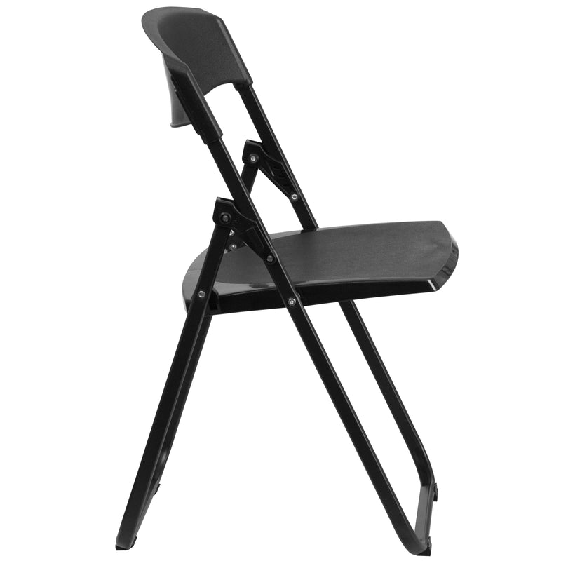 SINGLEWAVE Series 500 lb. Capacity Heavy Duty Black Plastic Folding Chair with Built-in Ganging Brackets