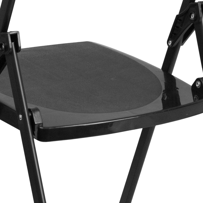 SINGLEWAVE Series 500 lb. Capacity Heavy Duty Black Plastic Folding Chair with Built-in Ganging Brackets