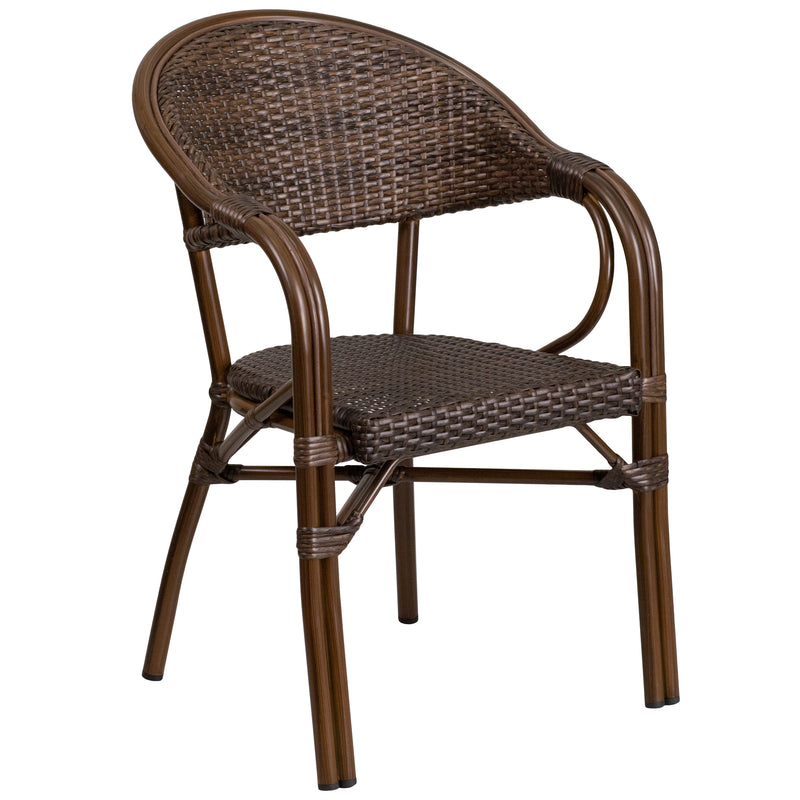 Milano Series Cocoa Rattan Restaurant Patio Chair with Bamboo-Aluminum Frame