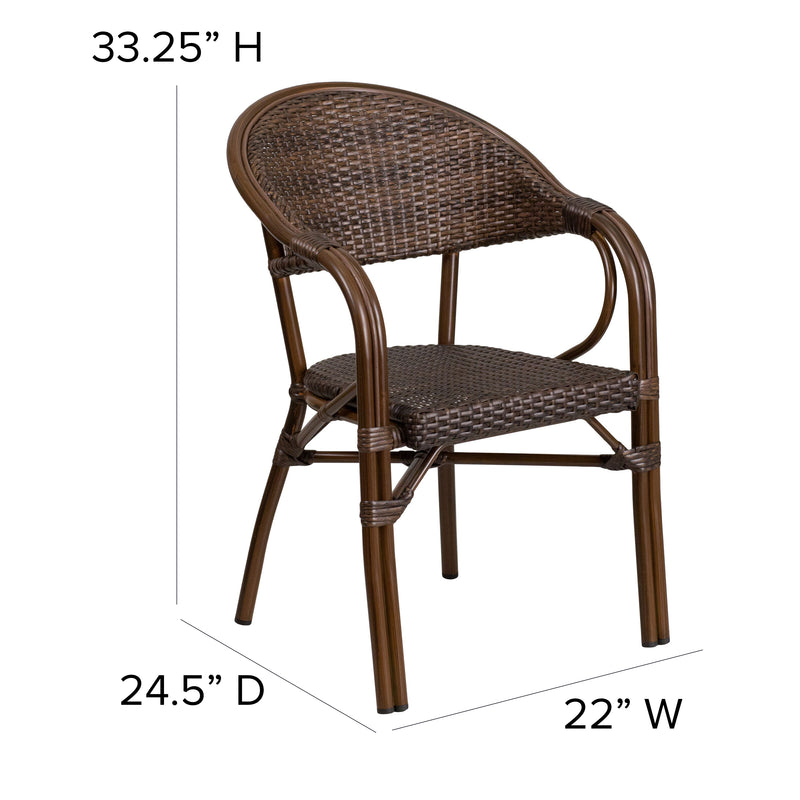 Milano Series Cocoa Rattan Restaurant Patio Chair with Bamboo-Aluminum Frame