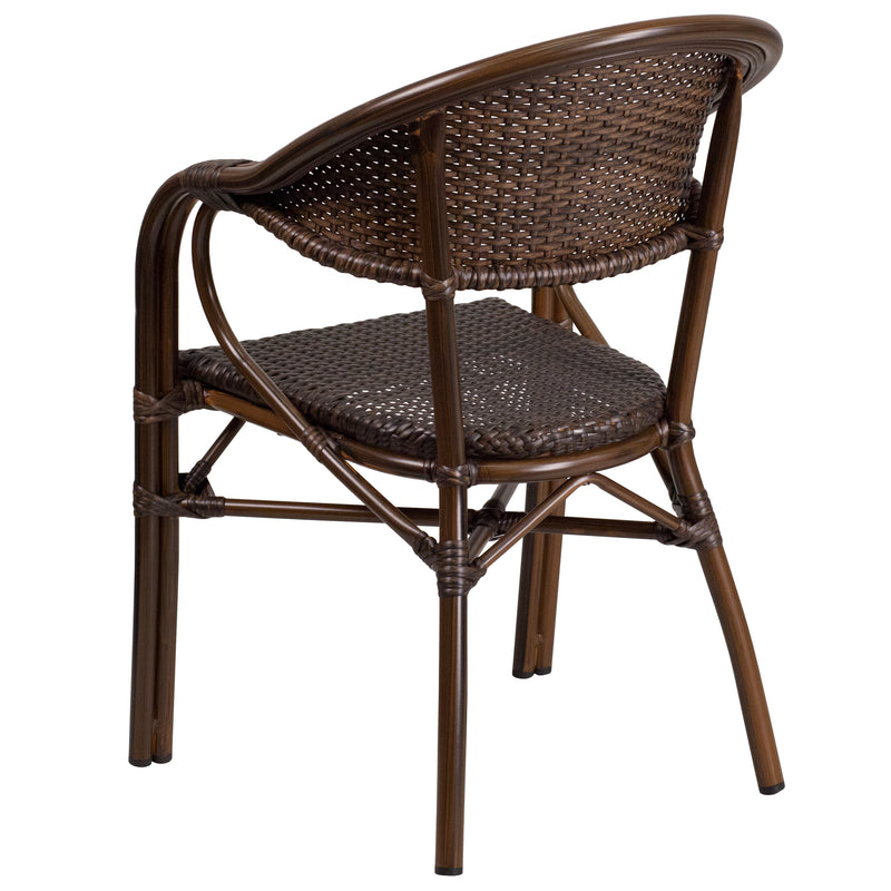 Milano Series Cocoa Rattan Restaurant Patio Chair with Bamboo-Aluminum Frame