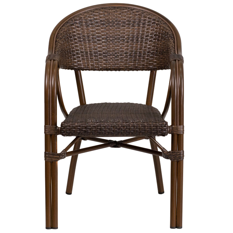 Milano Series Cocoa Rattan Restaurant Patio Chair with Bamboo-Aluminum Frame