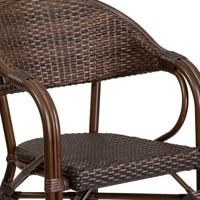 Milano Series Cocoa Rattan Restaurant Patio Chair with Bamboo-Aluminum Frame