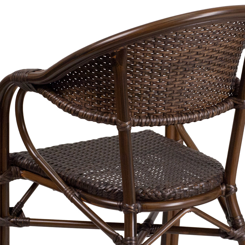 Milano Series Cocoa Rattan Restaurant Patio Chair with Bamboo-Aluminum Frame