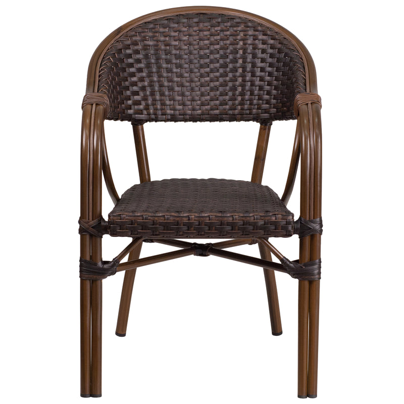 Milano Series Dark Brown Rattan Restaurant Patio Chair with Red Bamboo-Aluminum Frame