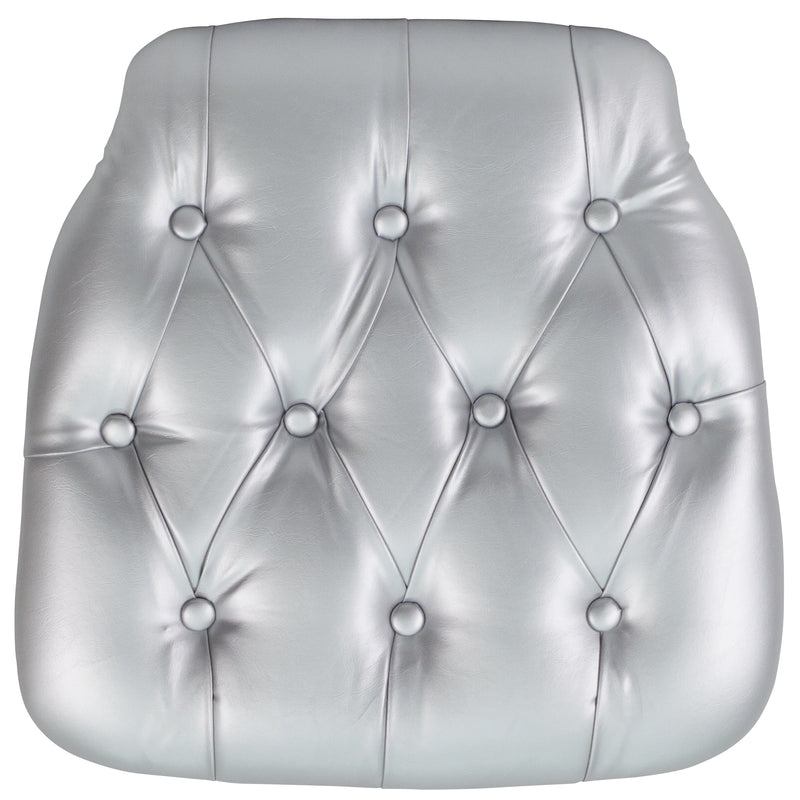 Hard Silver Tufted Vinyl Chiavari Chair Cushion