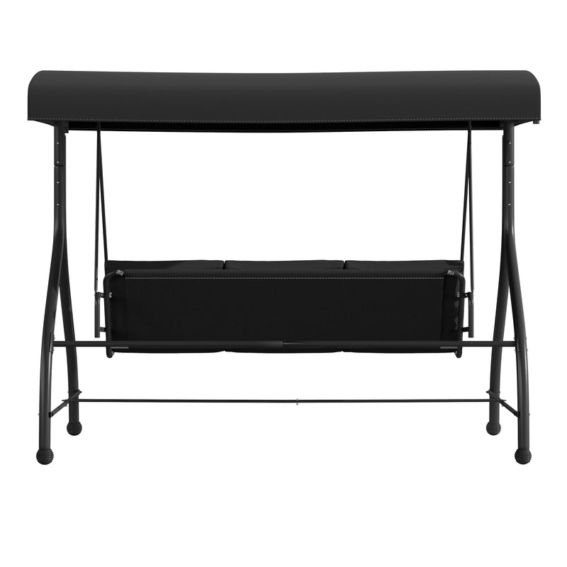 3-Seat Outdoor Steel Converting Patio Swing Canopy Hammock with Cushions / Outdoor Swing Bed (Black)