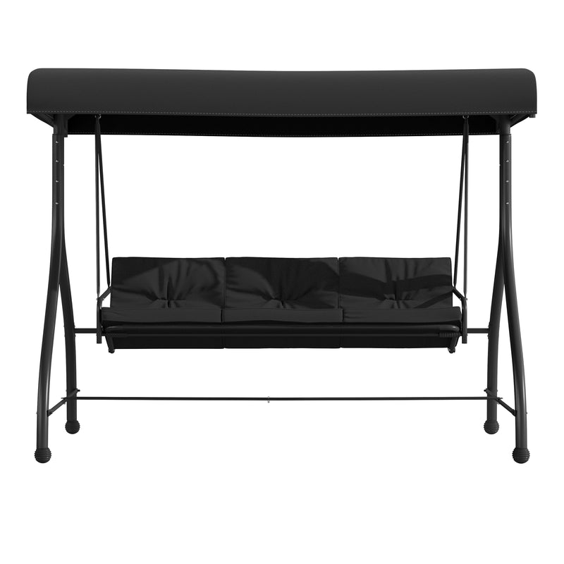 3-Seat Outdoor Steel Converting Patio Swing Canopy Hammock with Cushions / Outdoor Swing Bed (Black)