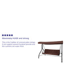 3-Seat Outdoor Steel Converting Patio Swing Canopy Hammock with Cushions / Outdoor Swing Bed (Brown)