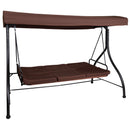 3-Seat Outdoor Steel Converting Patio Swing Canopy Hammock with Cushions / Outdoor Swing Bed (Brown)