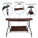3-Seat Outdoor Steel Converting Patio Swing Canopy Hammock with Cushions / Outdoor Swing Bed (Brown)