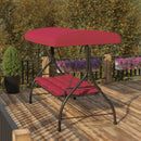 3-Seat Outdoor Steel Converting Patio Swing Canopy Hammock with Cushions / Outdoor Swing Bed (Maroon)