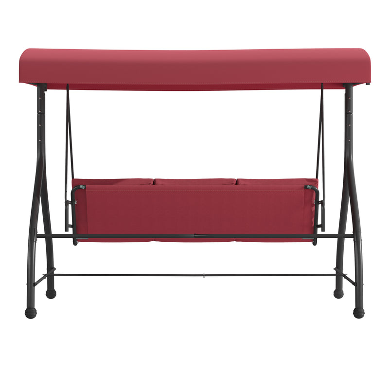 3-Seat Outdoor Steel Converting Patio Swing Canopy Hammock with Cushions / Outdoor Swing Bed (Maroon)