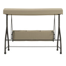 3-Seat Outdoor Steel Converting Patio Swing Canopy Hammock with Cushions / Outdoor Swing Bed (Tan)