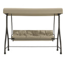 3-Seat Outdoor Steel Converting Patio Swing Canopy Hammock with Cushions / Outdoor Swing Bed (Tan)