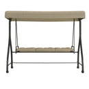 3-Seat Outdoor Steel Converting Patio Swing Canopy Hammock with Cushions / Outdoor Swing Bed (Tan)