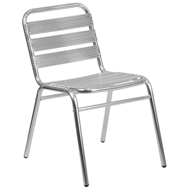 Commercial Aluminum Indoor-Outdoor Restaurant Stack Chair with Triple Slat Back