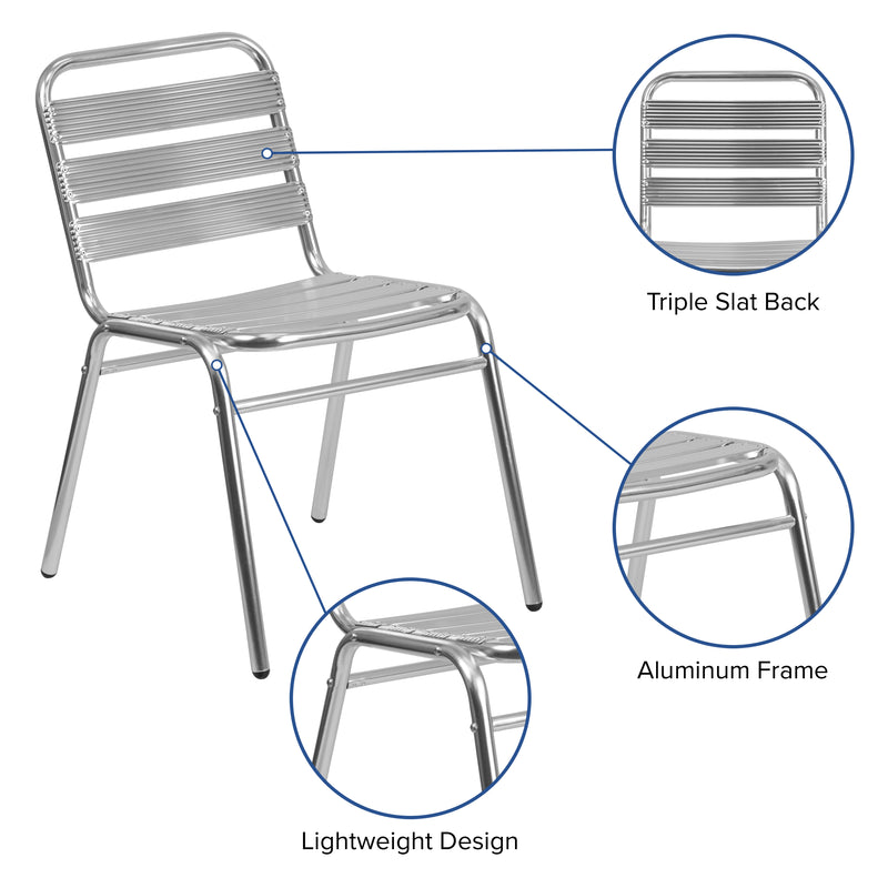 Commercial Aluminum Indoor-Outdoor Restaurant Stack Chair with Triple Slat Back