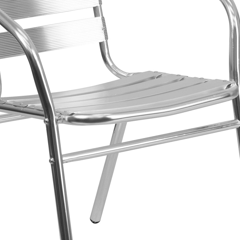 Commercial Aluminum Indoor-Outdoor Restaurant Stack Chair with Triple Slat Back and Arms