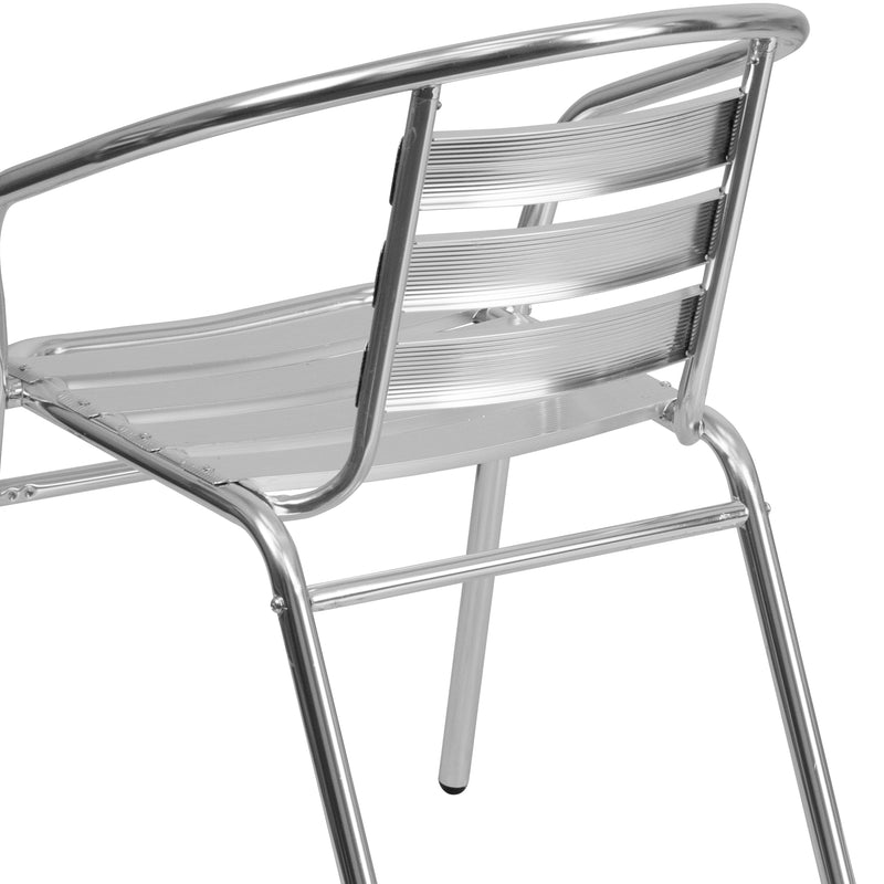 Commercial Aluminum Indoor-Outdoor Restaurant Stack Chair with Triple Slat Back and Arms