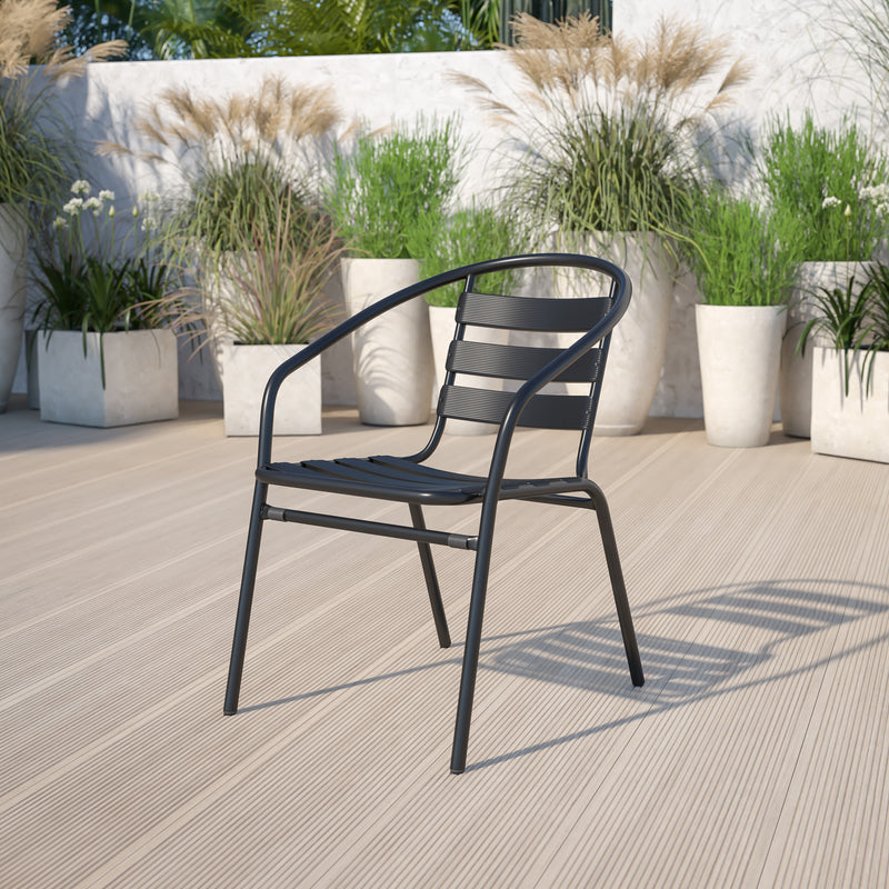 Black Metal Restaurant Stack Chair with Aluminum Slats