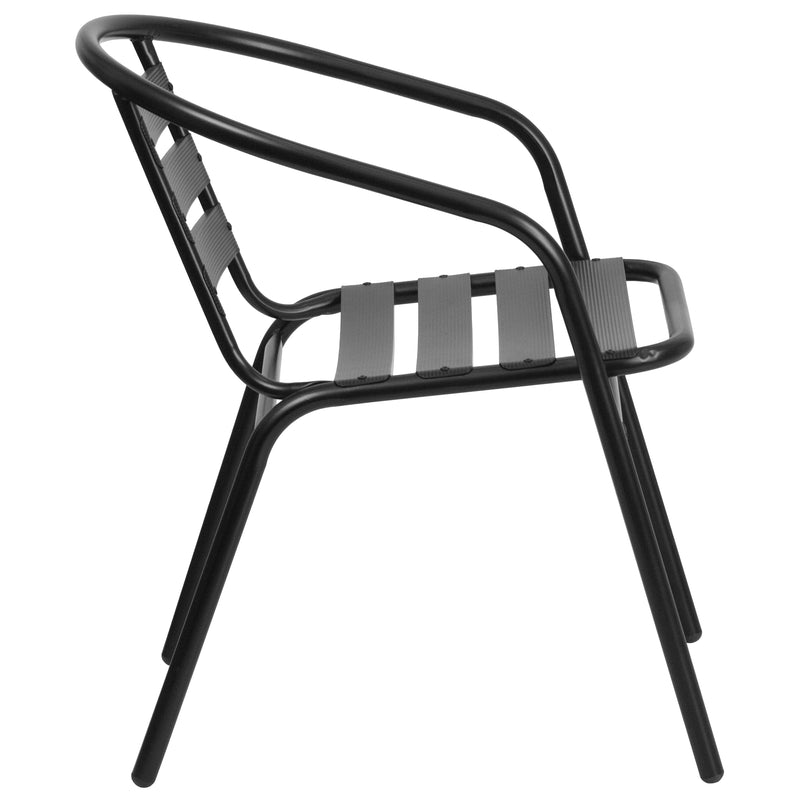 Black Metal Restaurant Stack Chair with Aluminum Slats