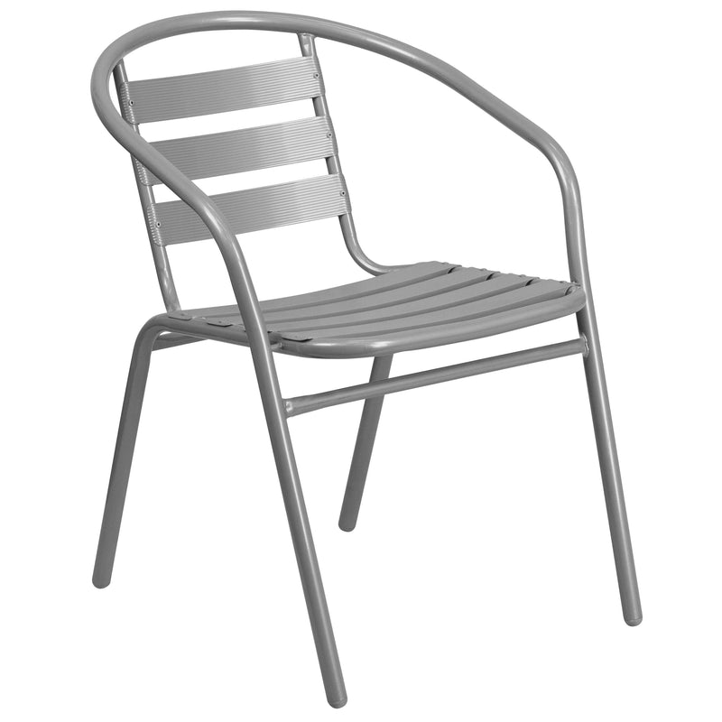 Silver Metal Restaurant Stack Chair with Aluminum Slats