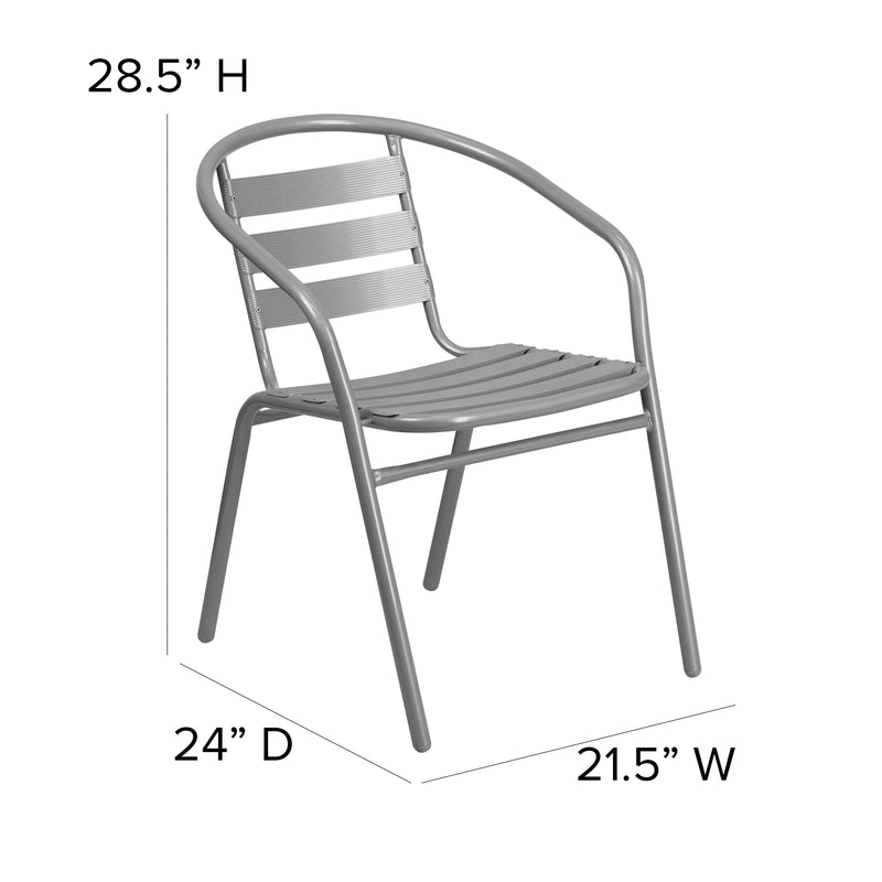 Silver Metal Restaurant Stack Chair with Aluminum Slats