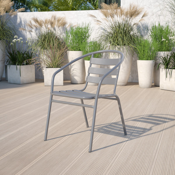 Silver Metal Restaurant Stack Chair with Aluminum Slats