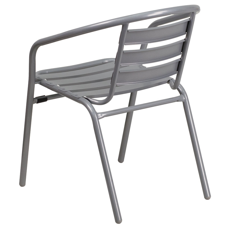 Silver Metal Restaurant Stack Chair with Aluminum Slats