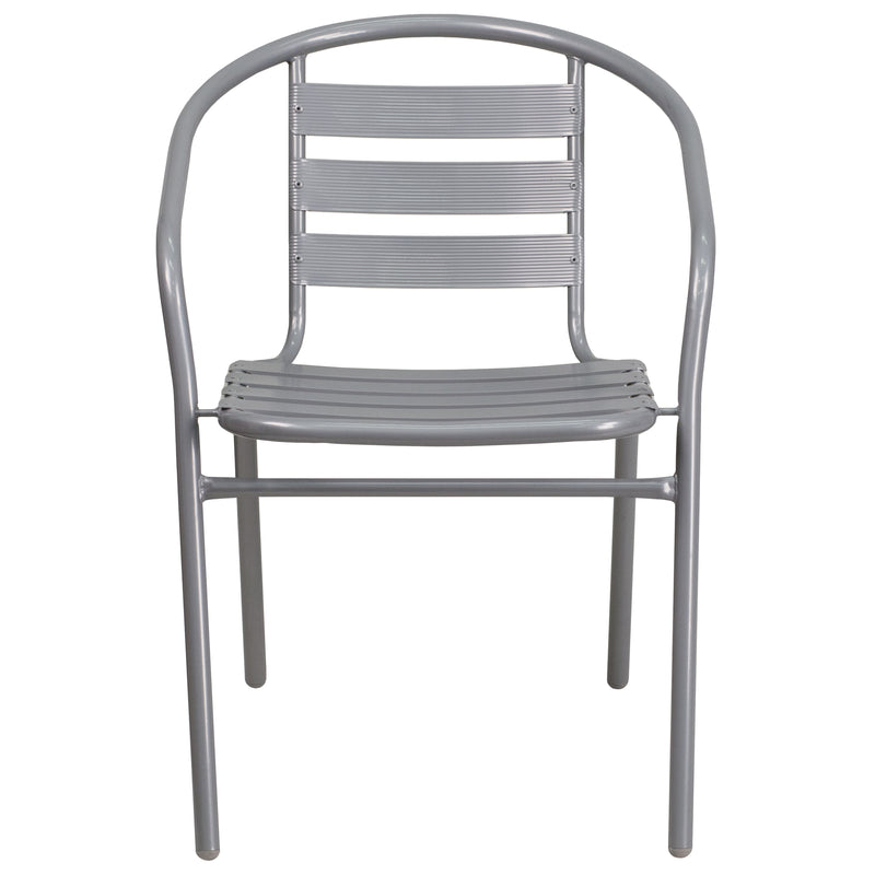 Silver Metal Restaurant Stack Chair with Aluminum Slats