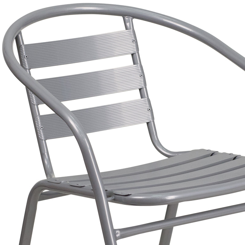 Silver Metal Restaurant Stack Chair with Aluminum Slats