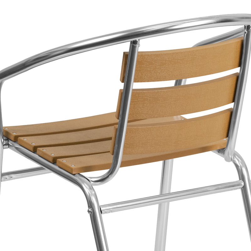 Commercial Aluminum Indoor-Outdoor Restaurant Stack Chair with Triple Slat Faux Teak Back