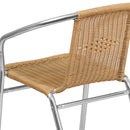 Commercial Aluminum and Beige Rattan Indoor-Outdoor Restaurant Stack Chair