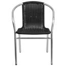 Commercial Aluminum and Black Rattan Indoor-Outdoor Restaurant Stack Chair