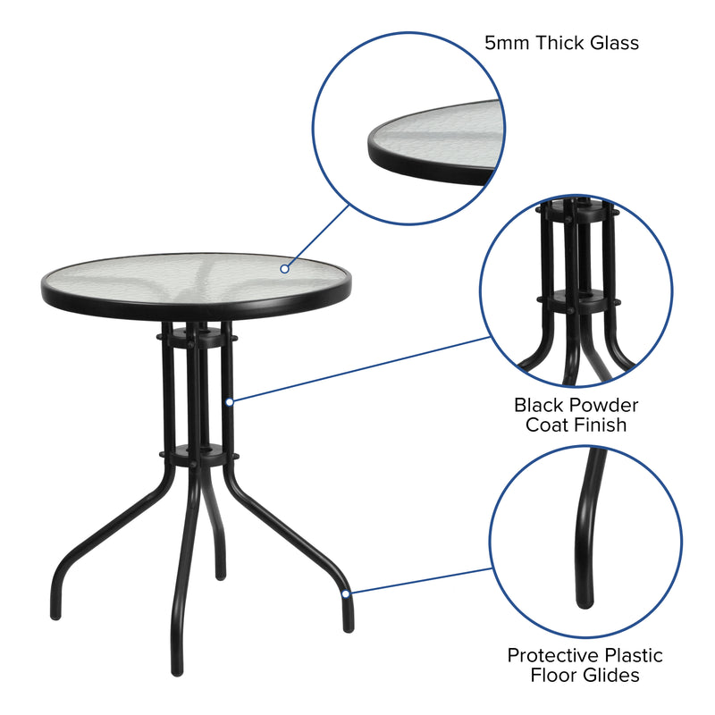 23.75'' Round Tempered Glass Metal Table