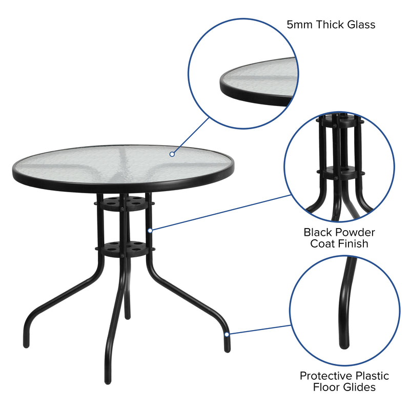 31.5'' Round Tempered Glass Metal Table