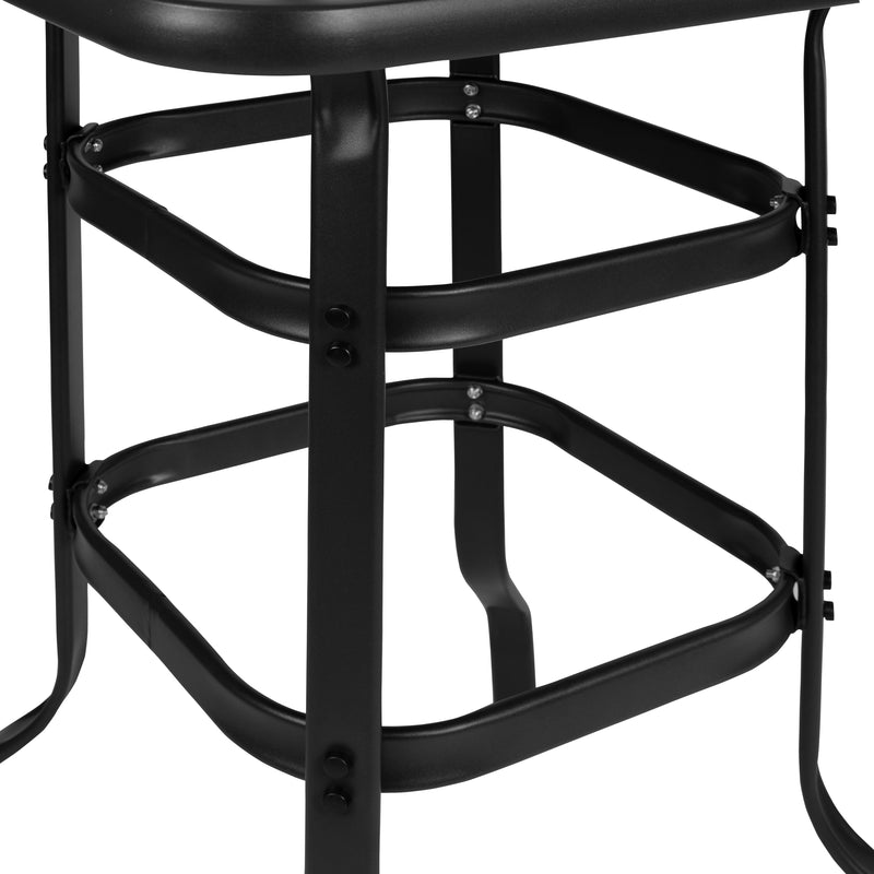 27.5" Square Black Tempered Glass Bar Height Metal Patio Bar Table