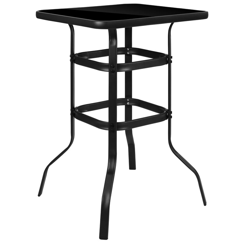 Outdoor Dining Set - 2-Person Bistro Set - Outdoor Glass Bar Table with Black All-Weather Patio Stools