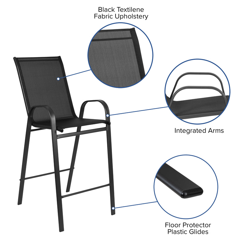 Outdoor Dining Set - 2-Person Bistro Set - Outdoor Glass Bar Table with Black All-Weather Patio Stools