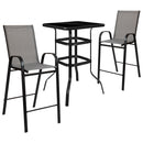 Outdoor Dining Set - 2-Person Bistro Set - Outdoor Glass Bar Table with Gray All-Weather Patio Stools