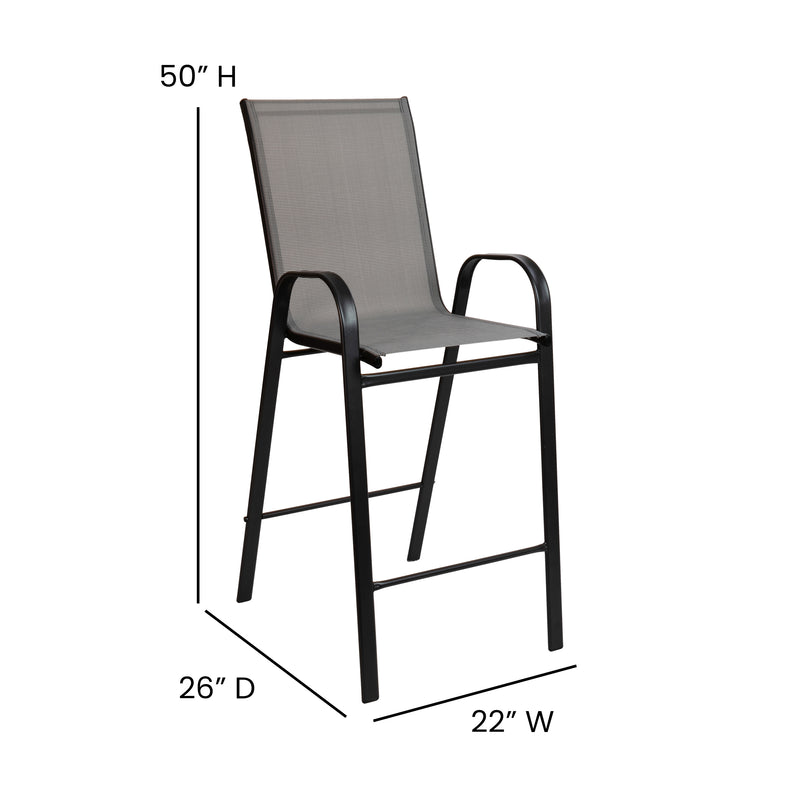 Outdoor Dining Set - 2-Person Bistro Set - Outdoor Glass Bar Table with Gray All-Weather Patio Stools