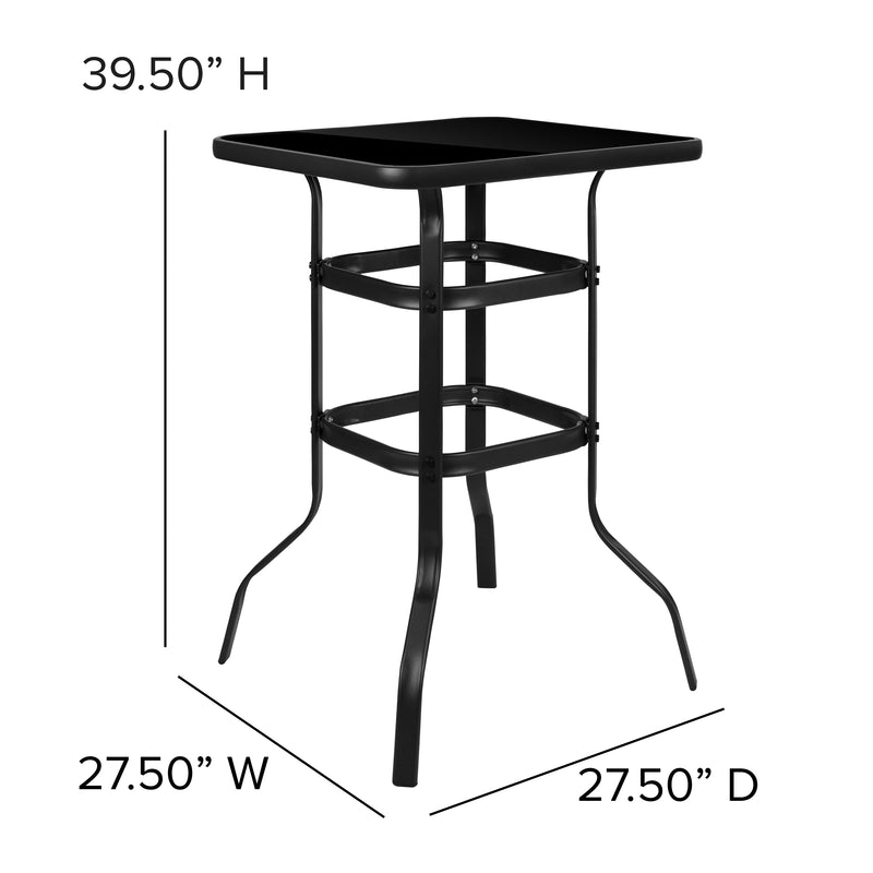 Outdoor Dining Set - 4-Person Bistro Set - Outdoor Glass Bar Table with Navy All-Weather Patio Stools