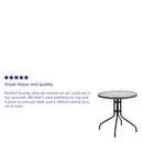 28'' Round Tempered Glass Metal Table with Dark Brown Rattan Edging