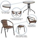 28'' Round Glass Metal Table with Dark Brown Rattan Edging and 2 Dark Brown Rattan Stack Chairs