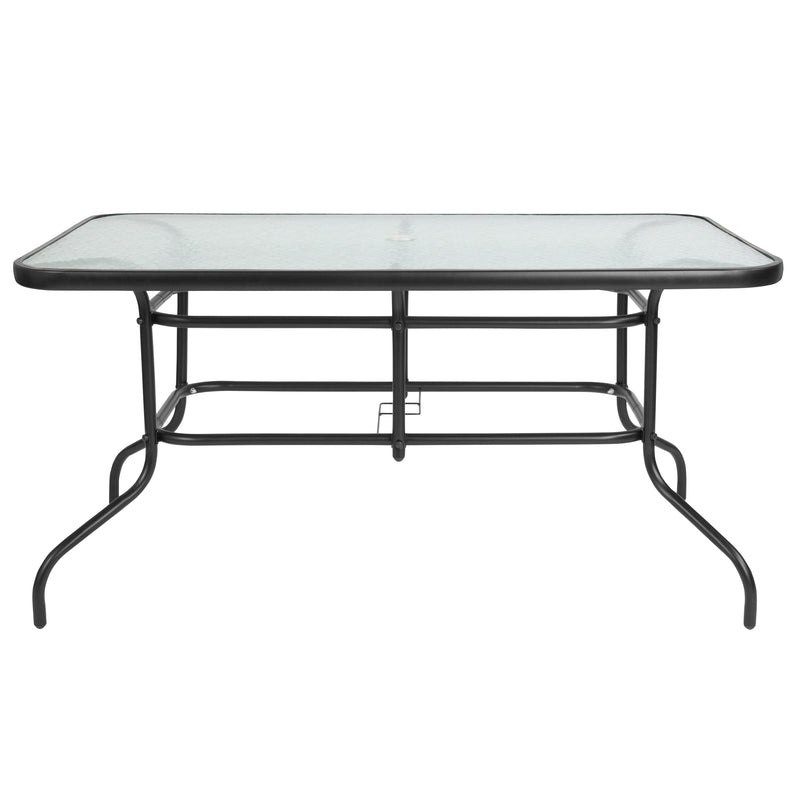 31.5" x 55" Rectangular Tempered Glass Metal Table with Umbrella Hole