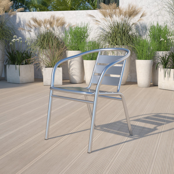 Heavy Duty Commercial Aluminum Indoor-Outdoor Restaurant Stack Chair with Triple Slat Back